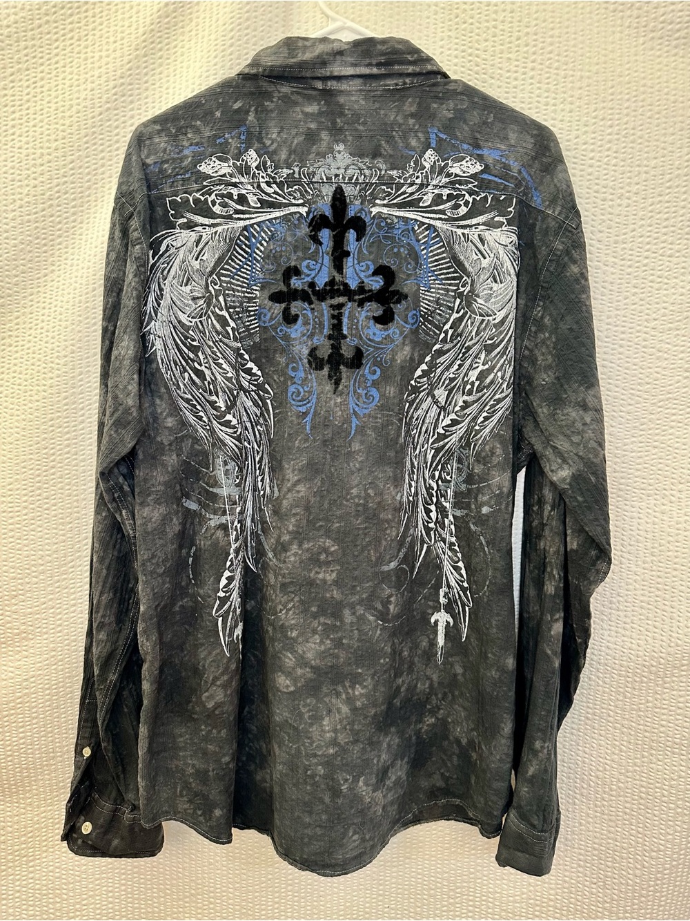Helix Gothic Cross Wing Button Up Long Sleeve Shirt Men’s XXL Rock Biker Tattoo